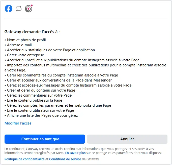 Autorisation Facebook